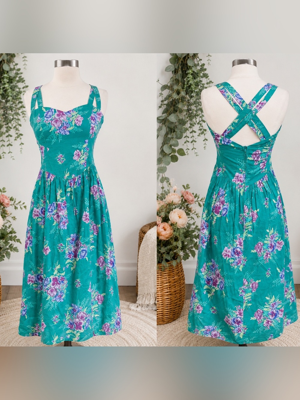 Vintage 90s Laura Ashley Floral Cotton Sundress Made in Great Britain Size 10